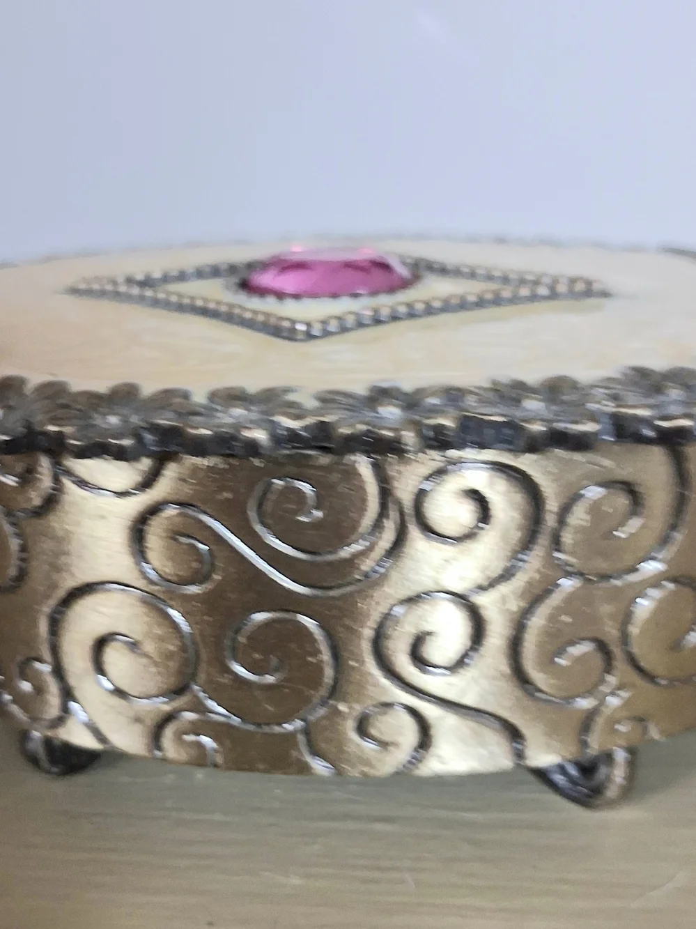 Ornate Decorative Trinket Box with Pink Gem Accent